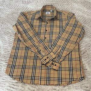 Burberry Beige and Black Plaid Button Down Shirt